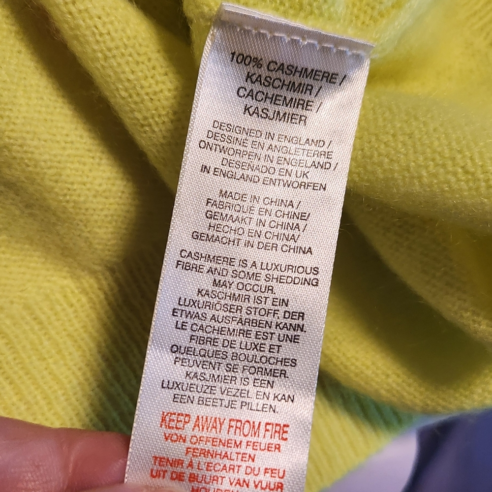 Brodie Fine Cashmere Neon Yellow Rainbow Foil Paint Splatter Sweater Med Luxury - Picture 11 of 11
